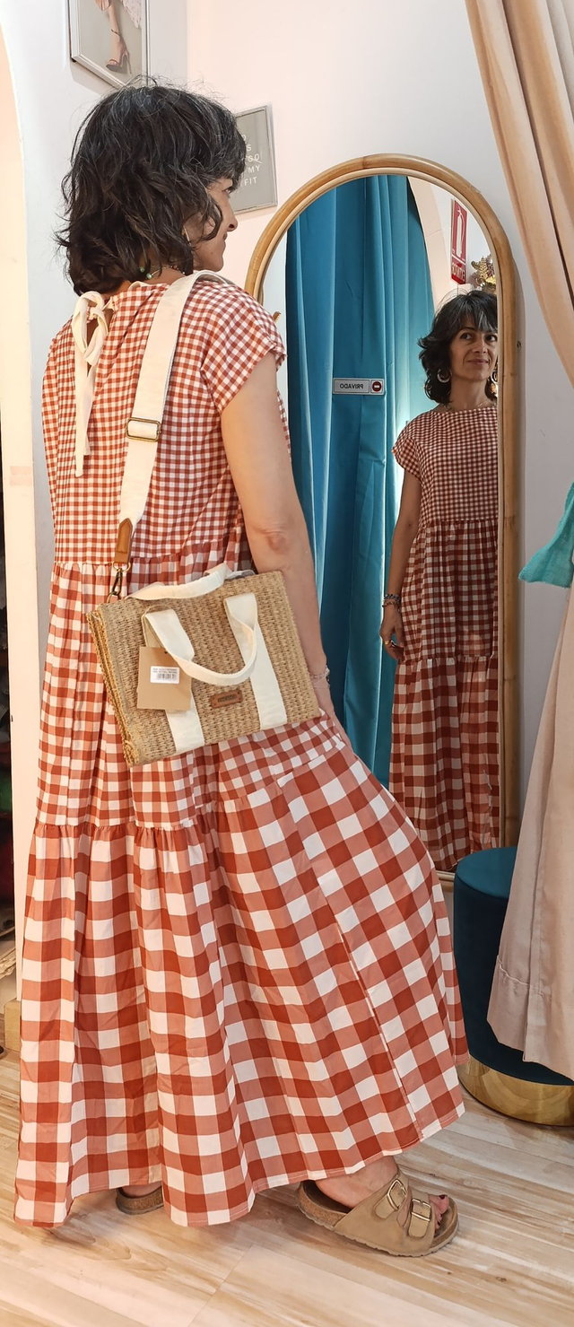 Vestido Maxi cuadro vichy color teja