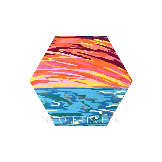 Hexagon mit Kunstdruck "Sonnenuntergang"