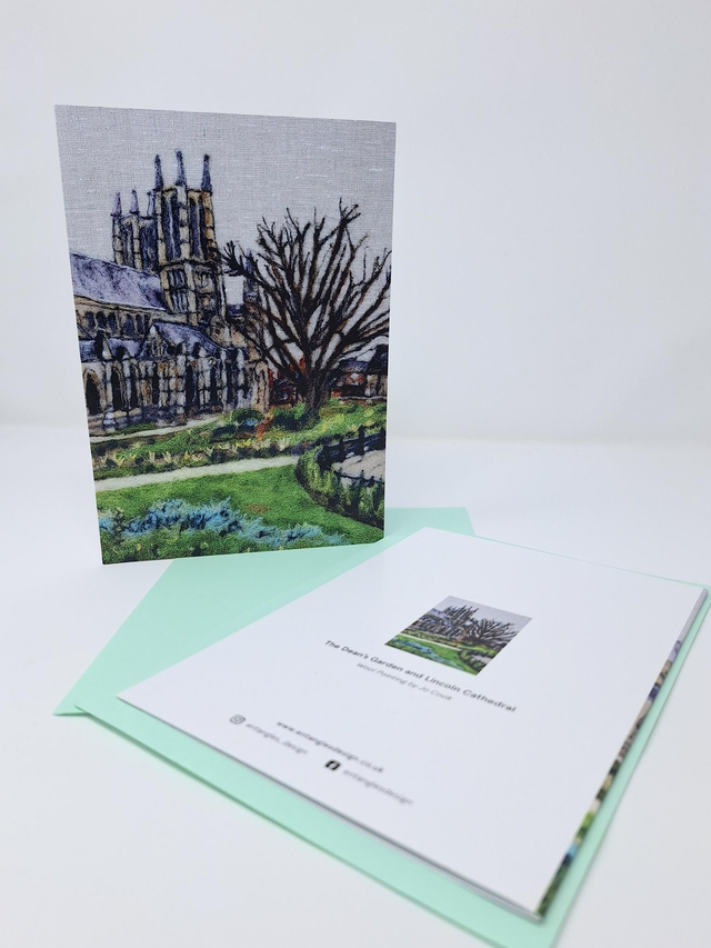 The Dean&#039;s Garden, Lincoln Cathedral blank greetings card, art card
