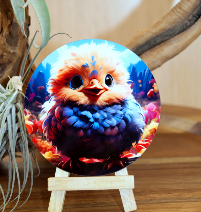 Round Coaster: Cute &amp; Colourful Kawaii Baby Bird Design