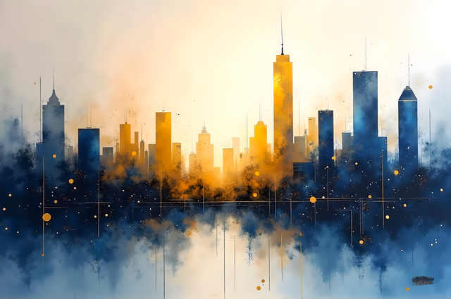 Éclat Urbain - Art Abstrait Coloré, Tableau Ville, Impression sur Toile