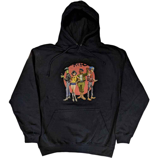 GORILLAZ UNISEX PULLOVER HOODIE: GROUP CIRCLE RISE