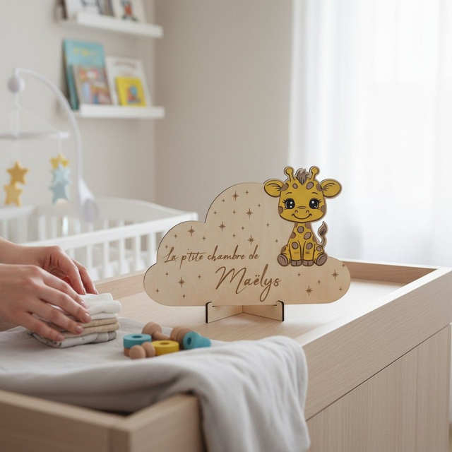 Plaque personnalisée pour chambre d'enfant, décoration de porte en bois gravé et peint