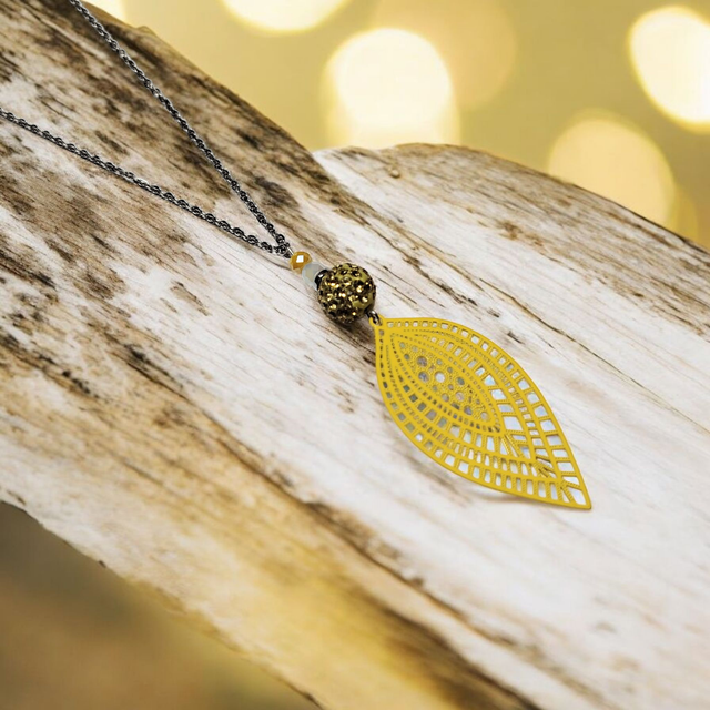 Collier acier inoxydable et cristal jaune