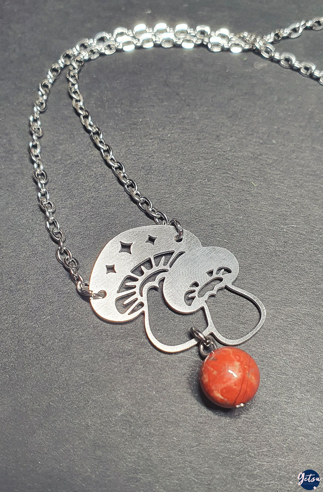 Collier champignon et jaspe rouge