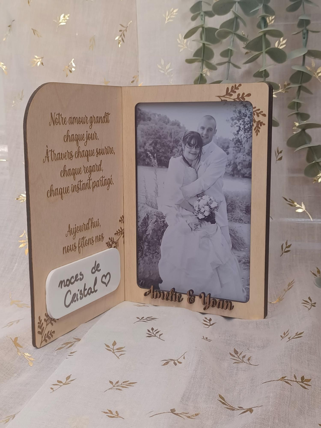 Livre-cadre photo en bois avec plaque acrylique – Personnalisable mariage, noces &amp; souvenirs