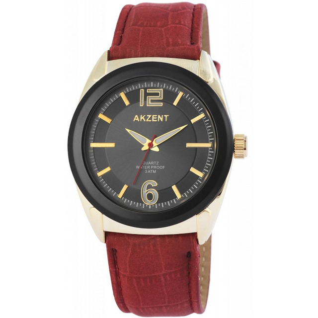 Montre marque Akzent pour homme bracelet cuir marron étanche