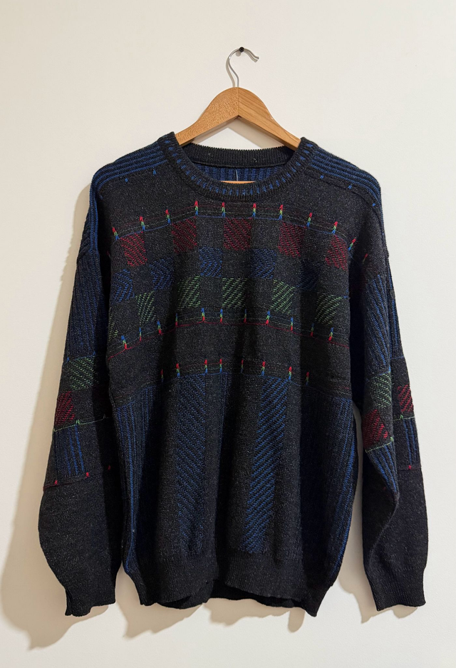 Geometric Knit Sweater – Black & Multicolour – Size M