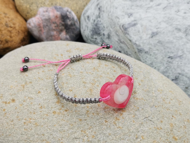 BCO-026 Bracelet gros cœur rose et argent 