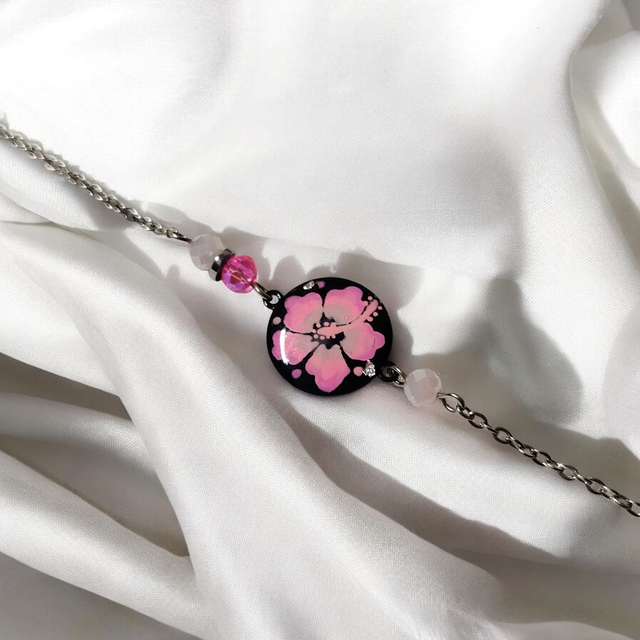 Bracelet dessiné Flora acier inoxydable rose