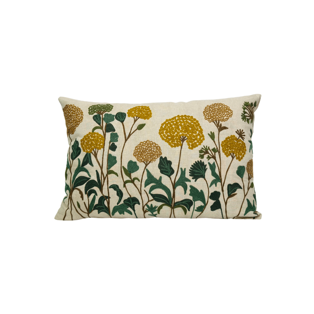 Embroidered Floral Cushion Mustard &amp; Green
