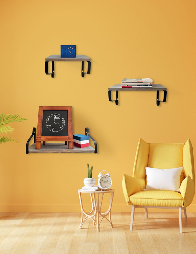 HODYSSEA Lot de 3 Etagères murales DOUBLE SENS 43-33-23 cm Bois Métal