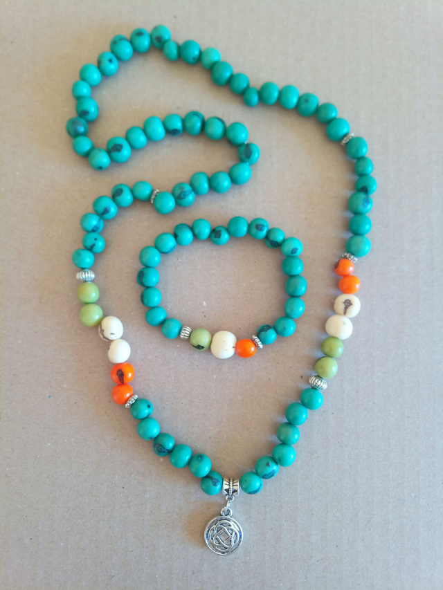 Ensemble Collier et Bracelet en Graines d'Açaï colorées