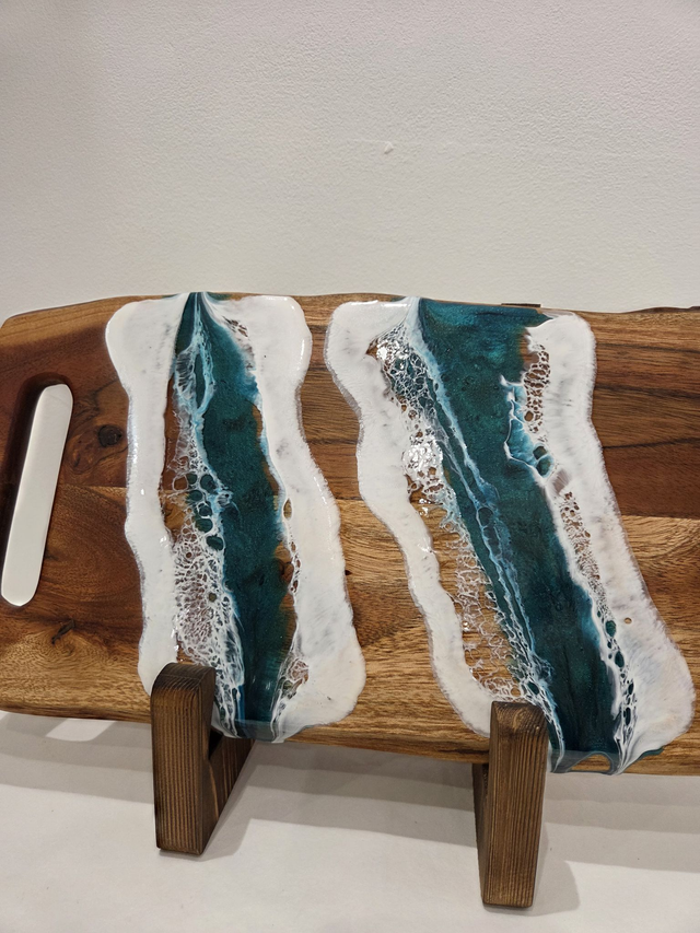 Large Twin Handle Wooden Resin Seascape Serving Board - AK-018