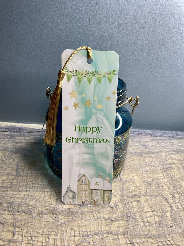 Handmade laminated Christmas bookmarks. Beautiful gift for book lovers. Secret Santa