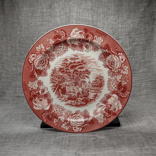 Wood &amp; Sons | Dinerbord Plat bord (diameter 25,5 | hoogte 2,5 cm) &#039;Enoch Wood&#039;s English Scenery&#039; motief roze kleur | Vintage