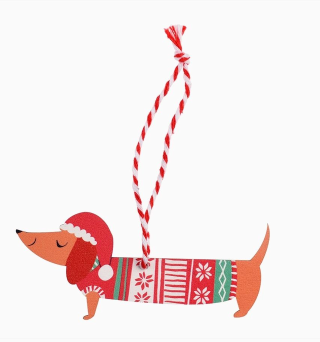 Houten hangende kerstversiering - Teckel