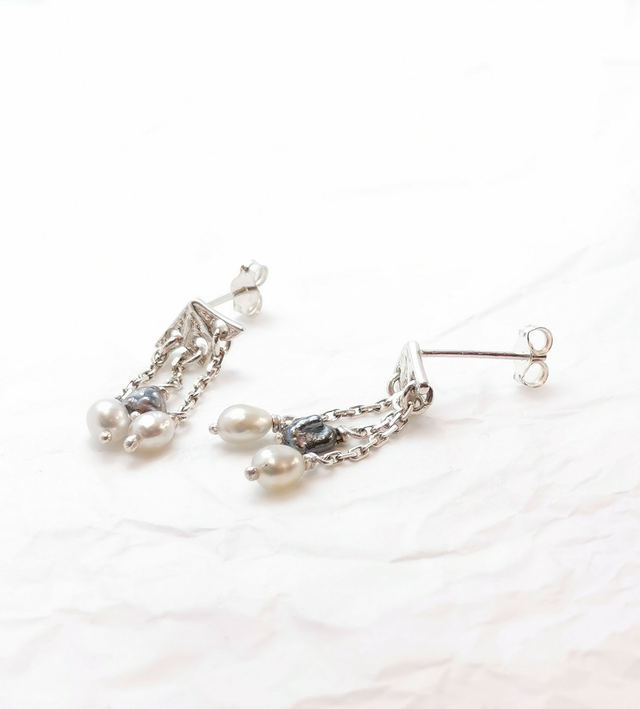 Manava - Boucles d'oreilles en argent 925 et véritables Keshis de Tahiti