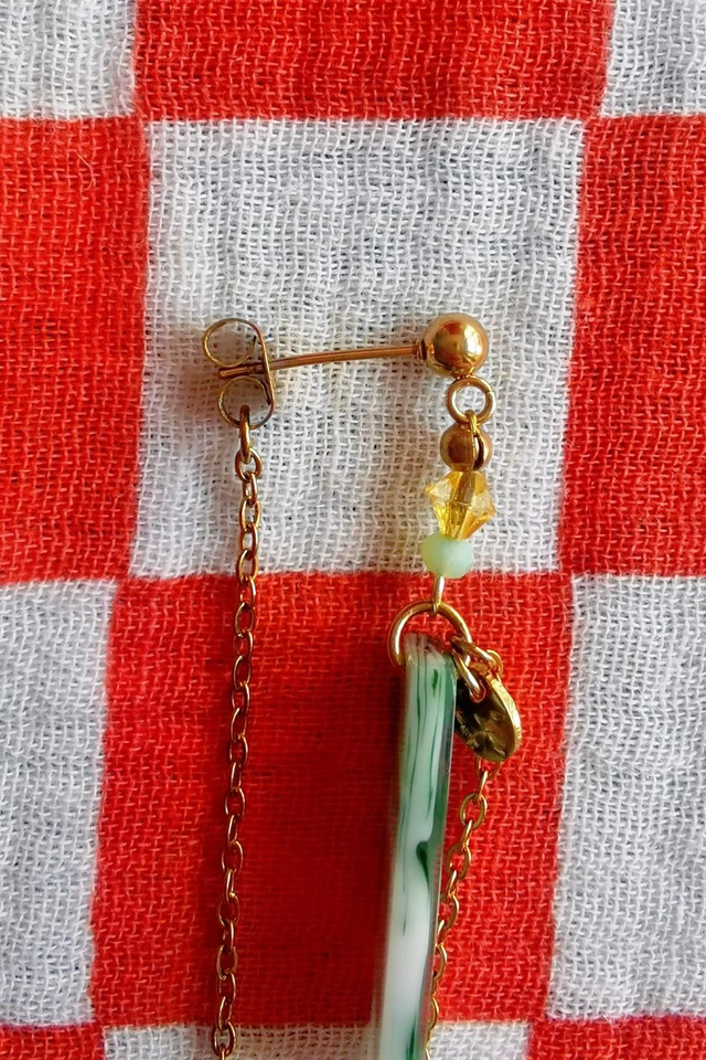 Boucles d'oreilles Vert Marbré & Doré