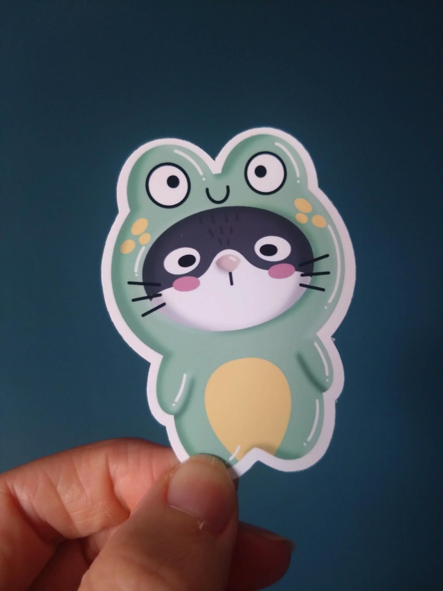 Kitty frog costume die cut vinyl sticker