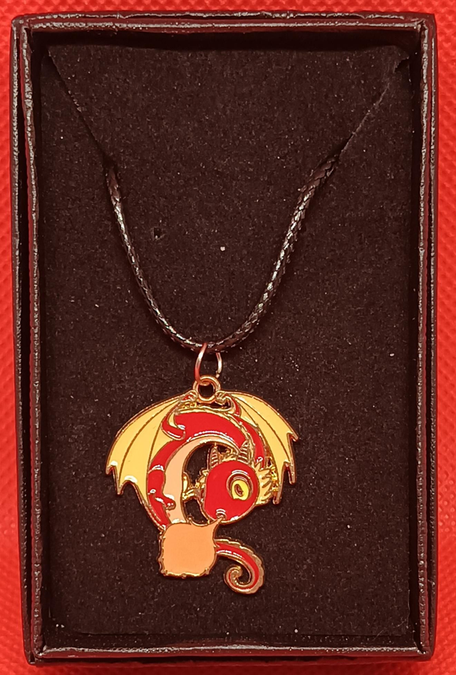 Enamel Red Fire Breathing Dragon Pendant Necklace.