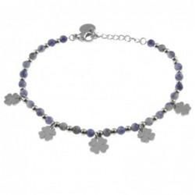 Bracciale donna con pietre naturali bijoux e charms a quadrifoglio 