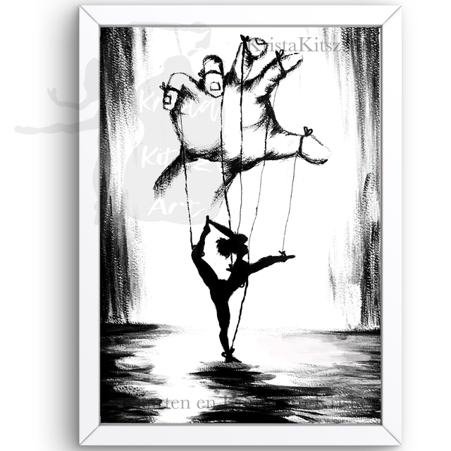 Ballerina Marionet schilderij , mooie zwart wit print | van aquarel Krista Kitsz Art