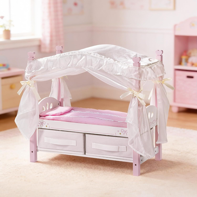 ROBUD Puppen-Himmelbett aus Holz – für Puppen bis 45 cm
