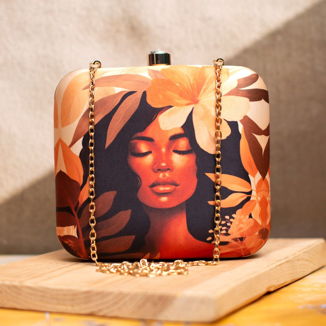 Woman Portrait Printed Clutch Bag