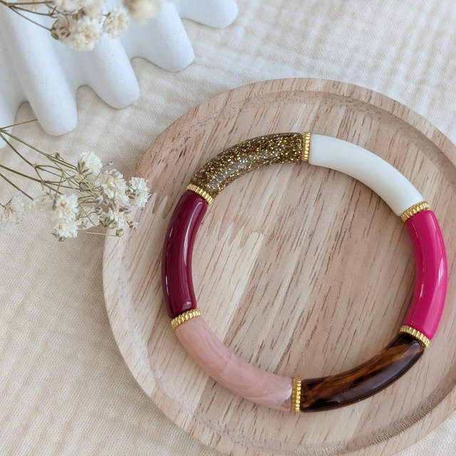 Bracelet Lison bordeaux fushia glitter 