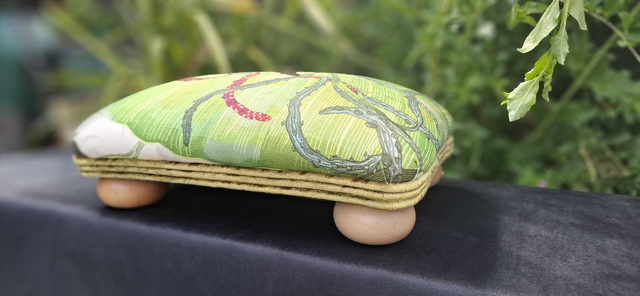 Footstool upholstered in Timorous Beasties Topical Tropical Linen 