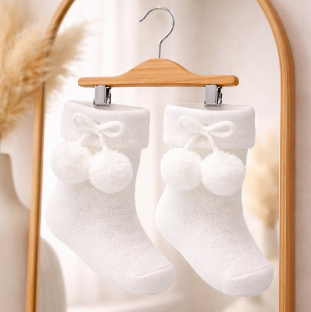 Baby’s White PomPom Socks