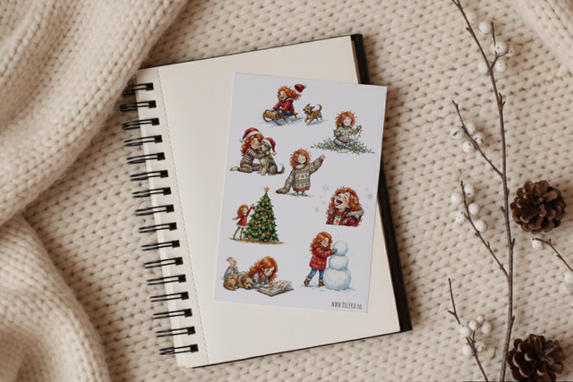 Stickervel Kerstmeisje & Hond - "Winterse Vriendschap" - Rozeka