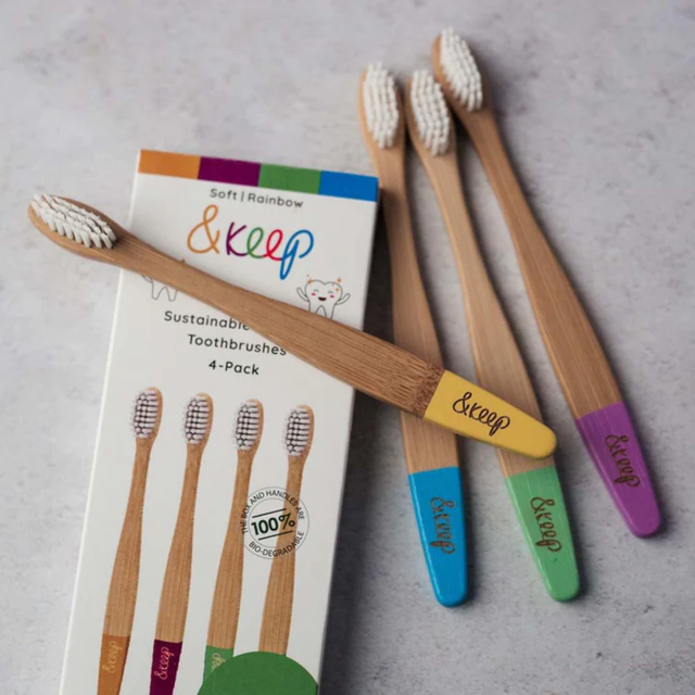 Children's Bamboo Toothbrushes - Pack of 4 Rainbow 