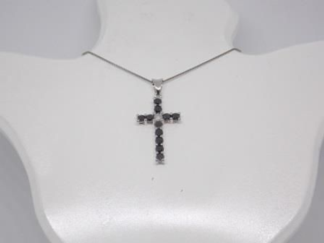 G.A.DIAMONDS COLLANA ORO CROCE DI DIAMANTI NERI 