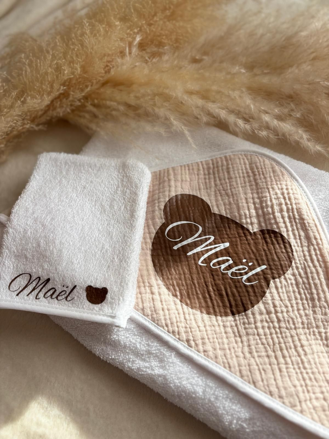 Cape de bain + Gant         Beige