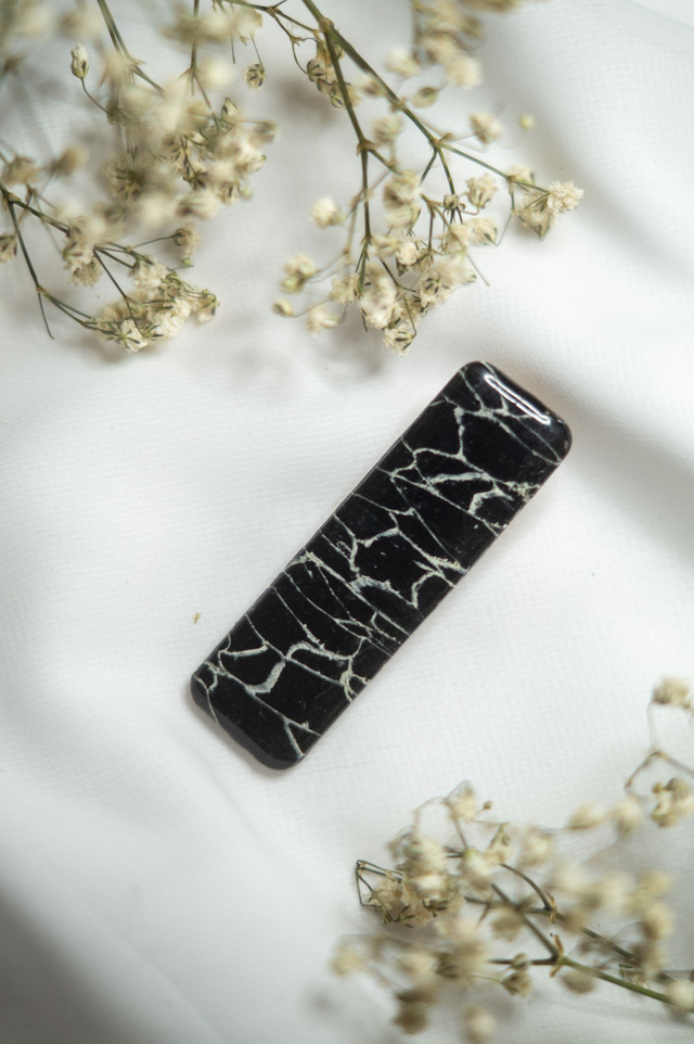 Coloris marbre noir - Barrette rectangle 