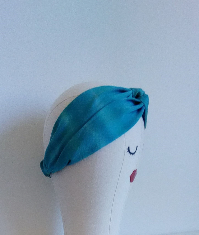 Green Blue Silk HairBand, Vintage Japanese Kimono Silk HeadBand, BOKASHI Gradation pattern Hair Accessory, Gift for Her