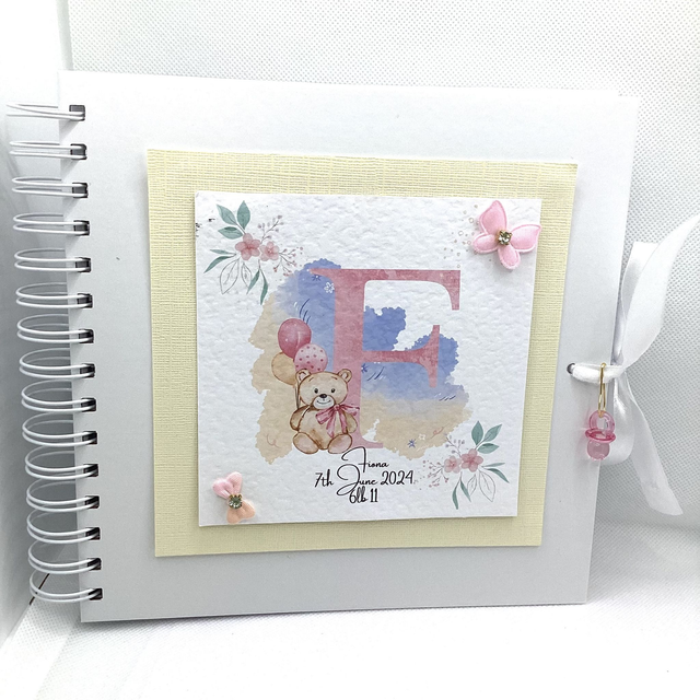 Personalised Christening and New Baby scrapbook photo album with FREE pendant. Beautiful Handmade gift. 