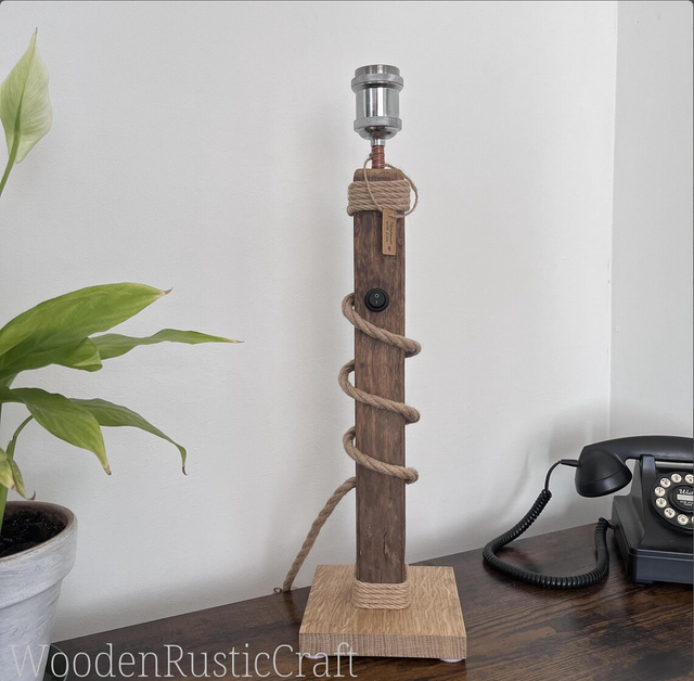 Tall Red Oak & English Oak Table Lamp