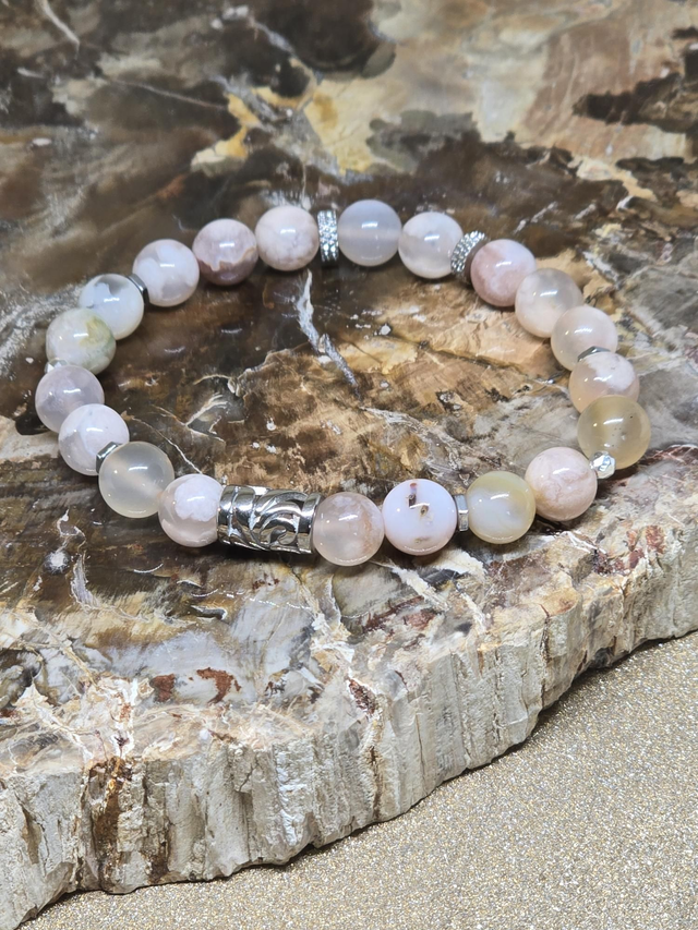 Bracelet Agate fleur de cerisier 0,8 cm 