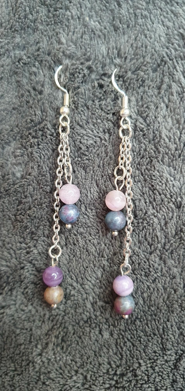 Boucles d'oreilles en Sugilite et Rubis/Cyanite 