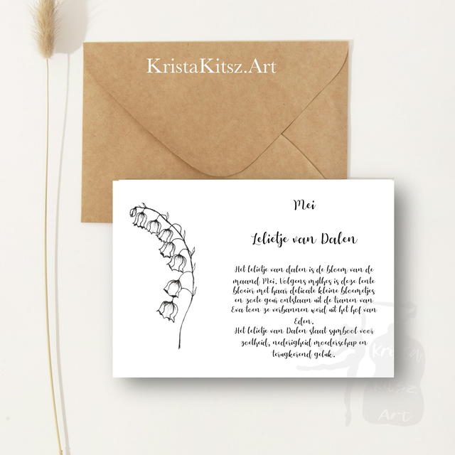 Ansichtkaart Lelietje Mei met tekst | inclusief envelop of postkaart | zwart wit tekening illustratie