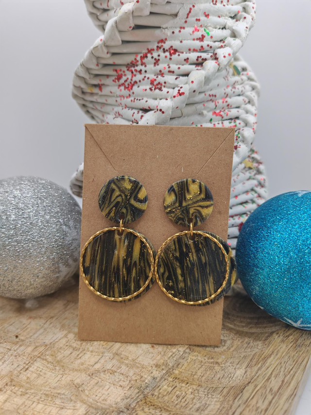 Boucles uniques marbrées noires dorées 