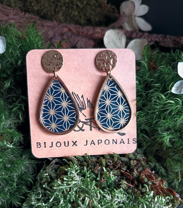Boucles d'oreilles - puces - papier washi - gouttes - La&Titia 