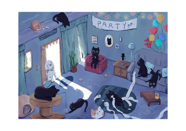 A4 Print: Cat Party illustration