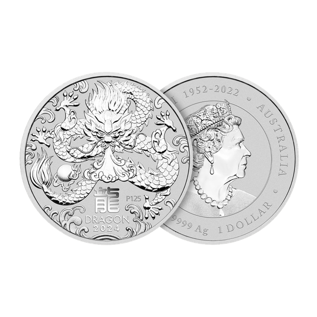 2x Zilveren Lunar 2024 1 0unce  "Dragon"