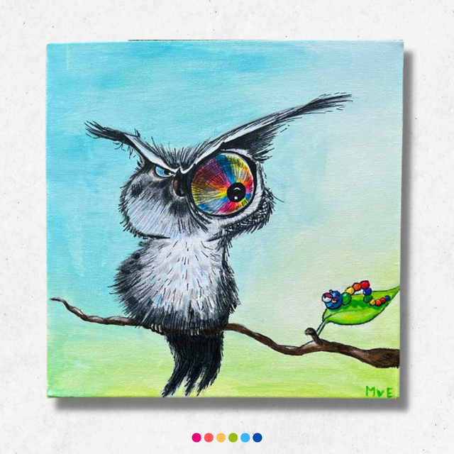 Uil en rups | Schilderij