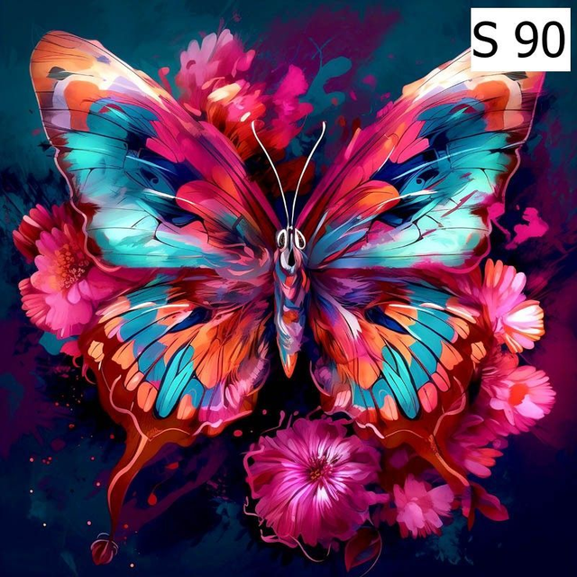 Panneau Papillon rose  en simili 30x30cm 