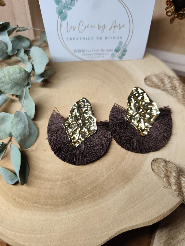 BO MINI BOHEME LOSANGE GOLD/ POMPONS MARRON 0000805